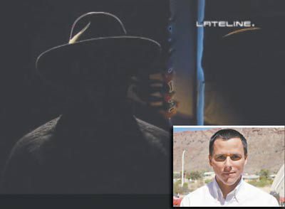 A screen cap from the ABC Lateline program depicting the 'anonymous former youth worker'; and INSET Gregory Andrews, the senior government official.