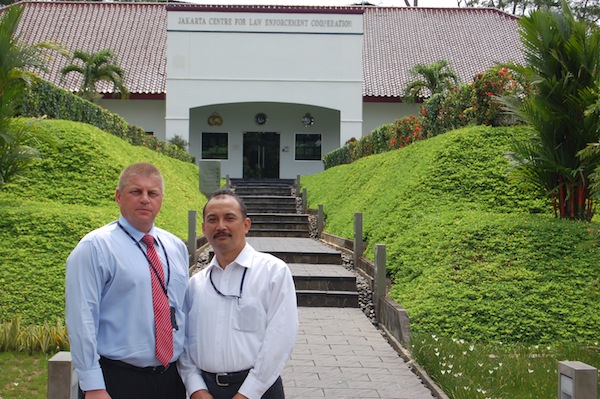 Australian Federal Police agent Brian Thomson at JCLEC, with an Indonesian colleague. Photo: Marni Cordell